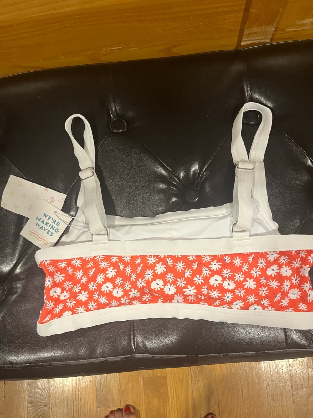 Dippin' Daisy's Orange and White Floral Bandeau Bikini Top - Picture 3 of 6